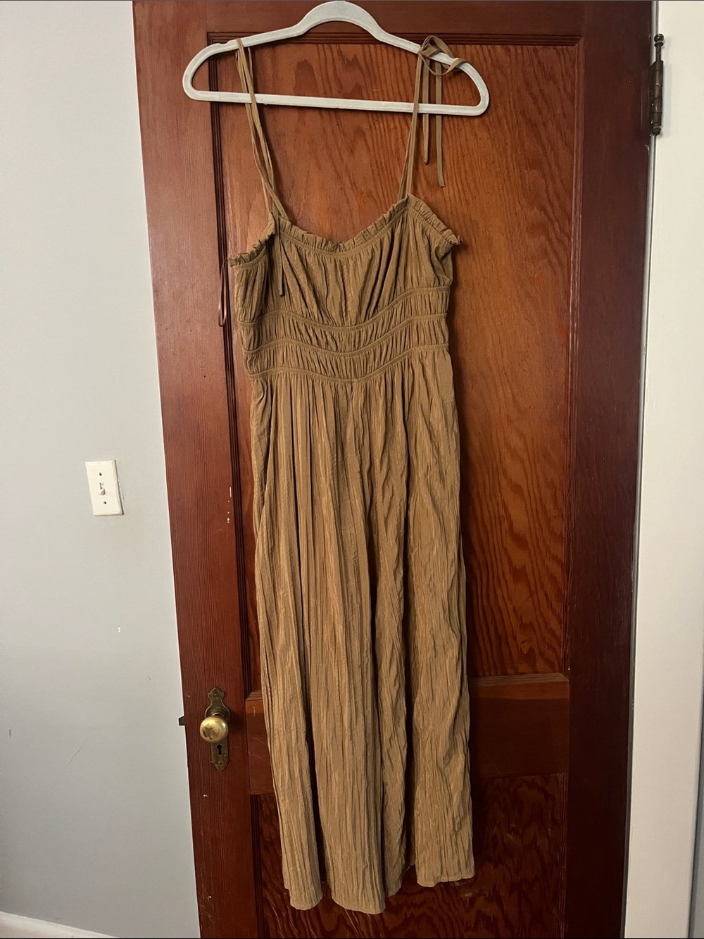 Tie-Shoulder Maxi Dress in Tan